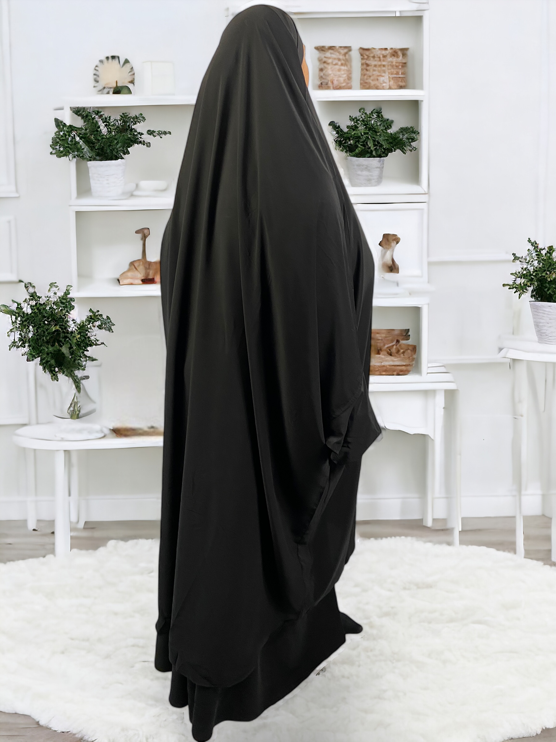 Jilbab 2 Pièces en Soie de Médine - Noir - Élégance et Confort