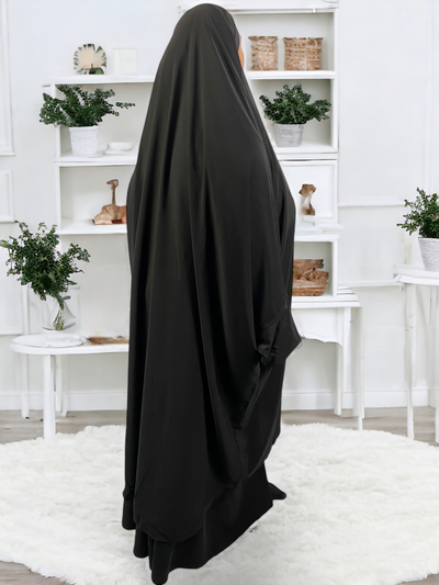 Jilbab 2 Pièces en Soie de Médine - Noir - Élégance et Confort