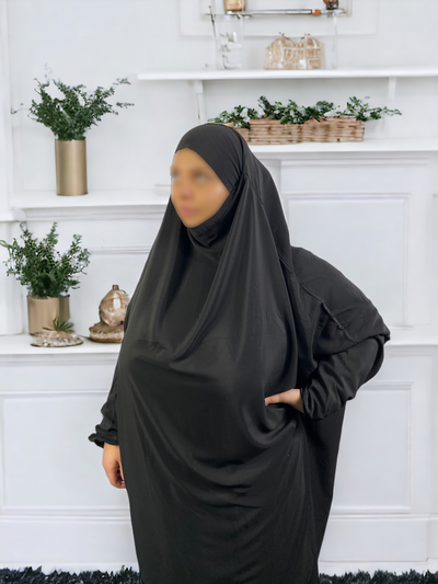 Jilbab 2 Pièces en Soie de Médine - Noir - Élégance et Confort