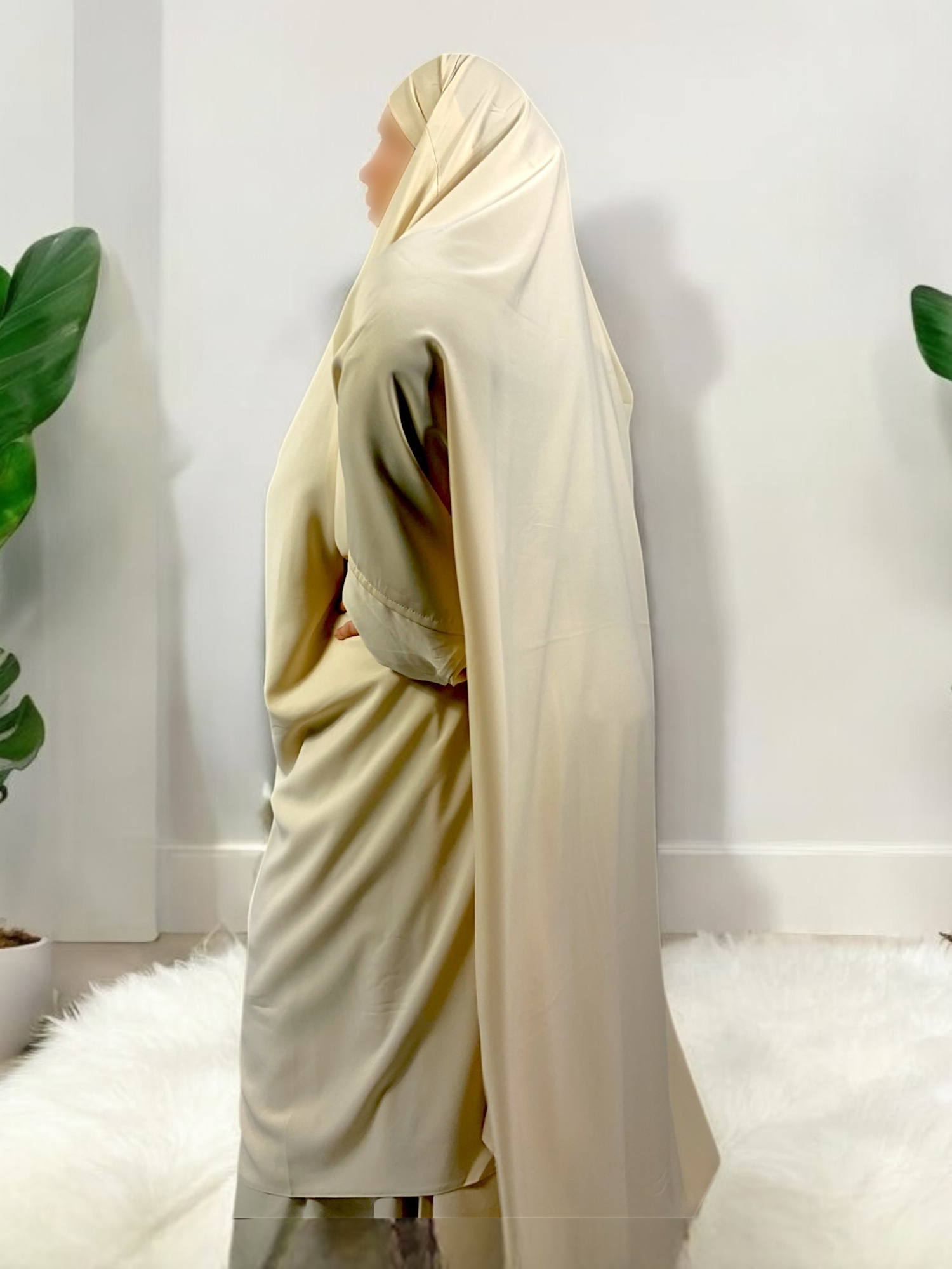 Jilbab 2 Pièces en Soie de Médine - Beige - Élégance et Confort
