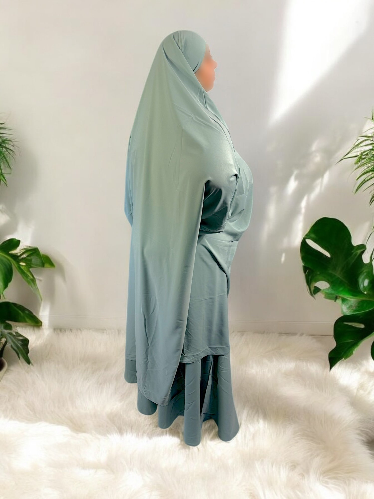 Jilbab 2 Pièces en Soie de Médine - Turquoise - Élégance et Confort