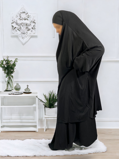 Jilbab 2 Pièces en Soie de Médine - Noir - Élégance et Confort