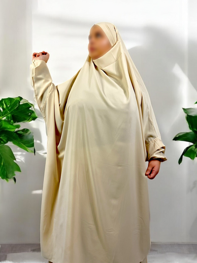 Jilbab 2 Pièces en Soie de Médine - Beige - Élégance et Confort