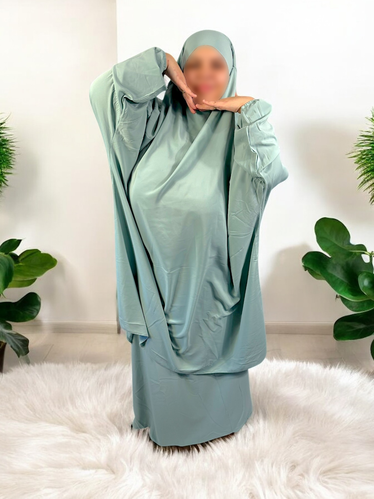 Jilbab 2 Pièces en Soie de Médine - Turquoise - Élégance et Confort