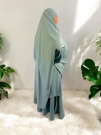 Jilbab 2 Pièces en Soie de Médine - Turquoise - Élégance et Confort