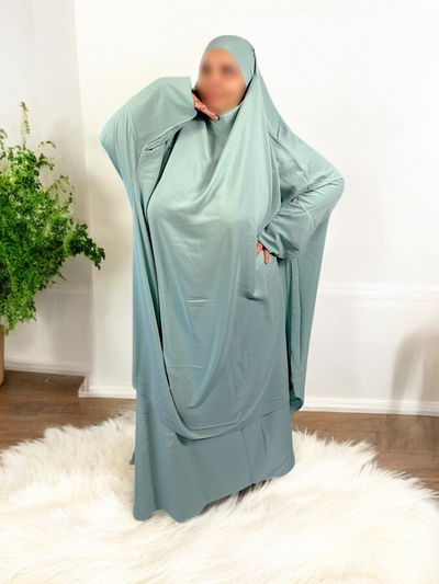 Jilbab 2 Pièces en Soie de Médine - Turquoise - Élégance et Confort